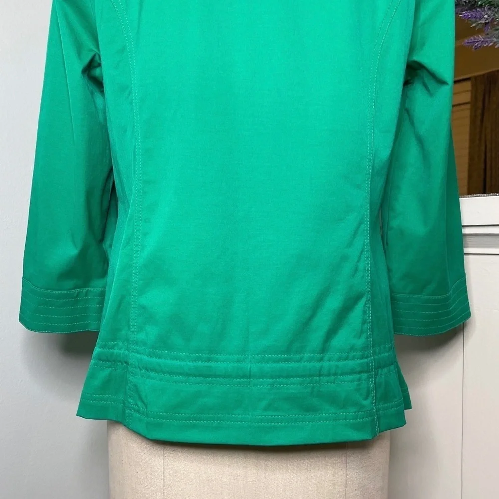 Chico’s 3/4 Sleeve Zip Front Vinny Jacket in Vivid Green Spring Jacket - Picture 8 of 11